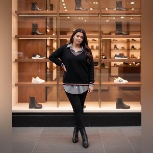 Tommy Hilfiger Black and Red V-Neck Sweater